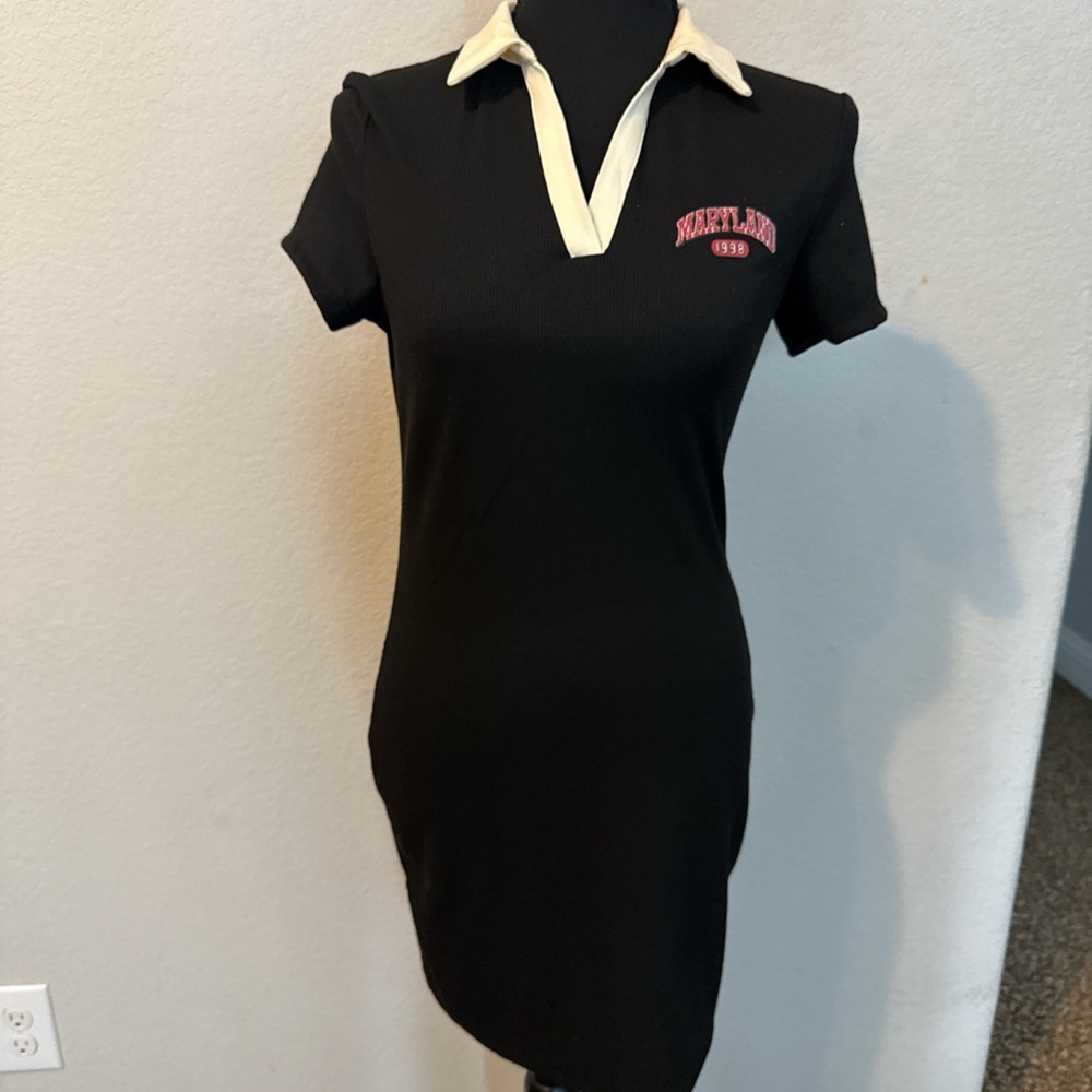 Black Polo Dress with Cream Collar
